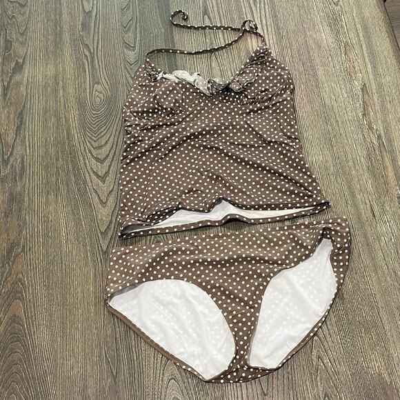 Old Navy Swimwear Tankini Top Size L - Mid-Rise Bottom Size XL Polka Dot Brown - Picture 1 of 9